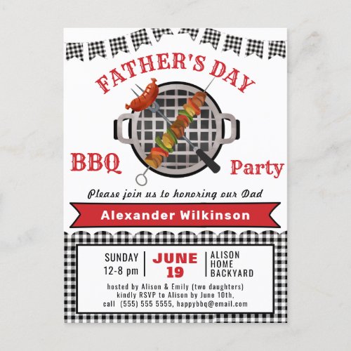 Grill and Chill Fathers Day BBQ Party Invitation Postcard