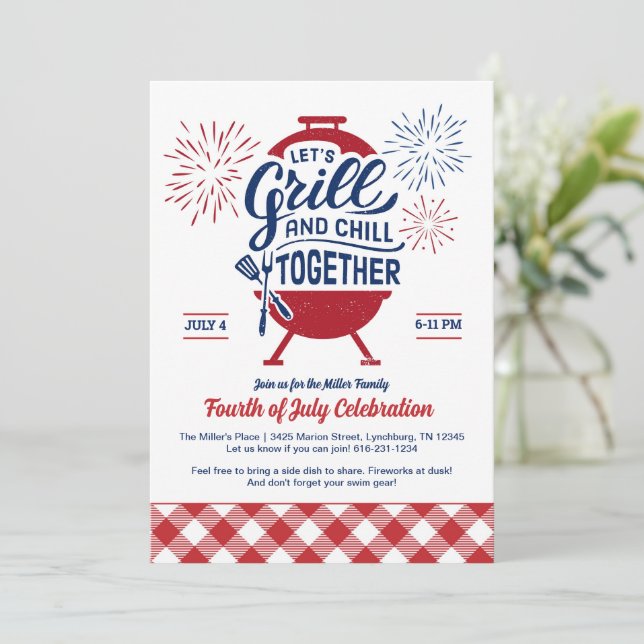 Grill and Chill Fourth of July Cookout Invitation (Standing Front)