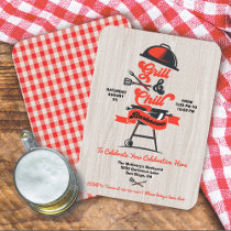 Grill and Chill Woodcut Retro BBQ grill Party Invitation