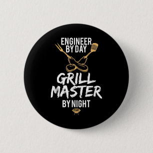 Grill Bbq Master Engineer Funny Barbecue Gift Button