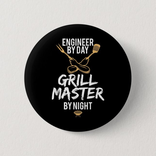 Grill Bbq Master Engineer Funny Barbecue Gift  Button (Front)