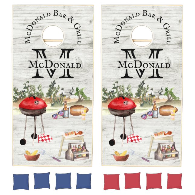 Grill BBQ Outdoors Family Monogram Grilling Cornhole Set (Set)