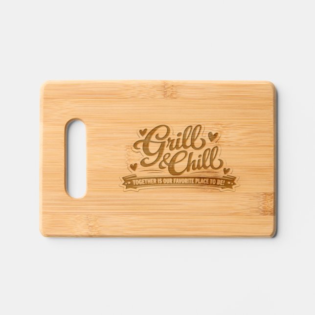 🔥💛 “Grill & Chill” Bamboo Cutting Board 🍔✨ (Front)
