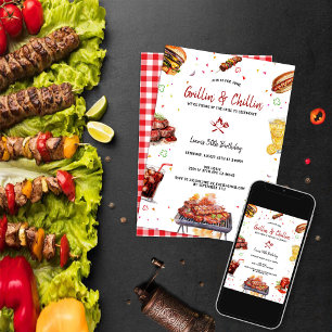 Grill & Chill BBQ Backyard Birthday Party Invitation