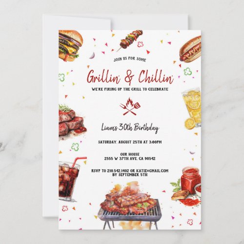 Grill  Chill BBQ Backyard Birthday Party Invitation