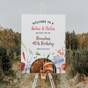 Grill & Chill BBQ Backyard Birthday Party Welcome Foam Board