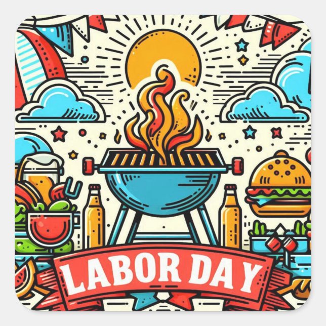 Grill & Chill Labor Day Celebration Square Sticker (Front)