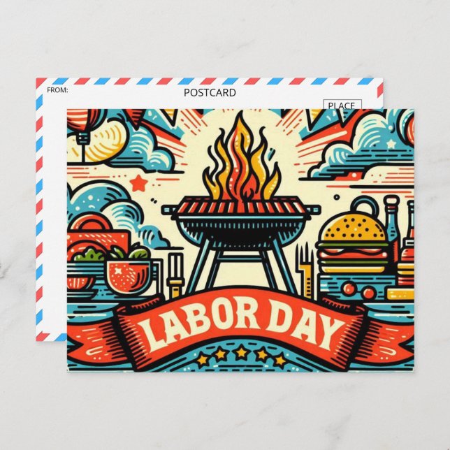 Grill & Chill Labor Day Greeting Postcard (Front/Back)