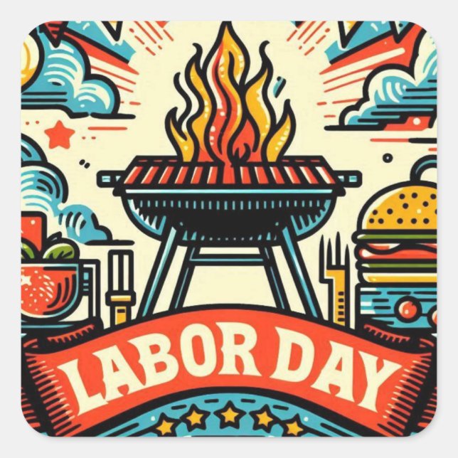 Grill & Chill Labor Day Greeting Square Sticker (Front)