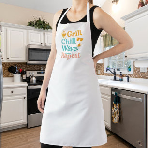 Grill chill wave repeat summer beach quote apron