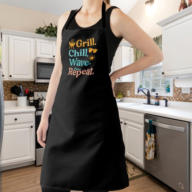 Grill chill wave repeat summer beach quote black apron (Creator Uploaded)