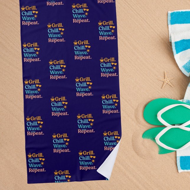 Grill chill wave repeat summer beach quote blue towel (Creator Uploaded)