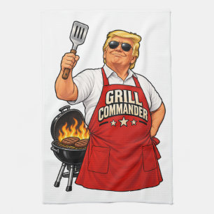 Grill Commander Barbecue Red Apron Kitchen Towel