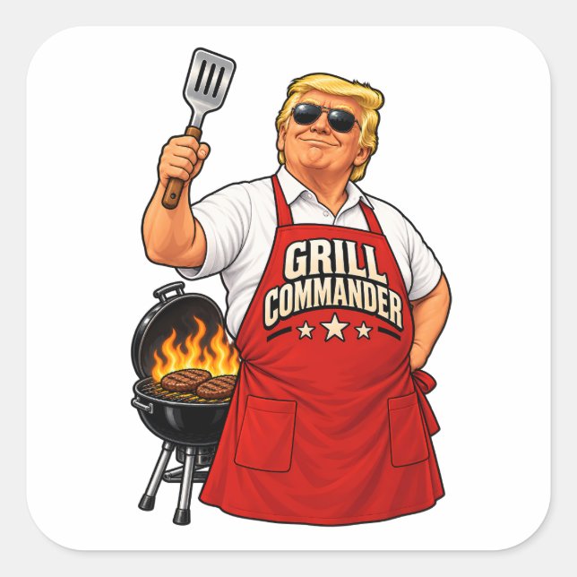 Grill Commander BBQ Square Sticker (Front)