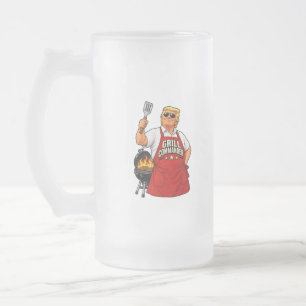 Grill Commander BBQ Two-Sided Frosted Glass Beer Mug