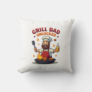 Grill Dad Unlocked – Funny BBQ Chef Dad Design" Throw Pillow