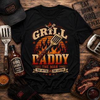 Grill Daddy BBQ Retro Sunset Distressed T-Shirt