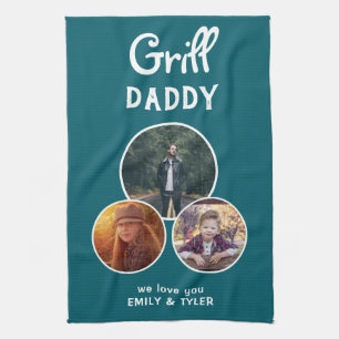 Grill Daddy Modern Oval 3 Photo Father`s Day Kitchen Towel