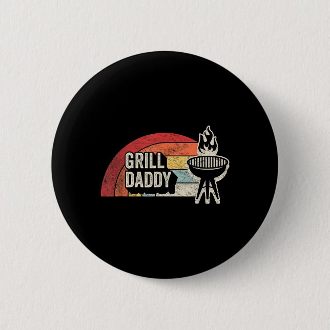 Grill Daddy Retro Sunset Bbq Graphic For Dad Button (Front)