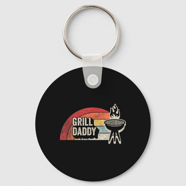 Grill Daddy Retro Sunset Bbq Graphic For Dad Keychain (Front)
