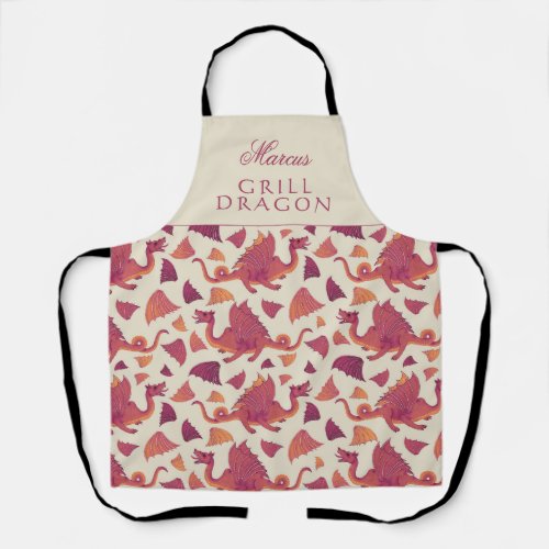 Grill Dragon Red Dragon Pattern Apron