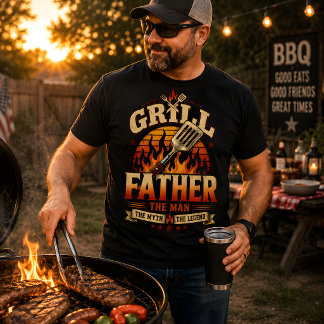 Grill Father BBQ Retro Sunset Distressed T-Shirt