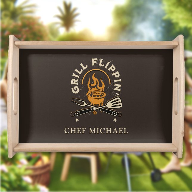 Grill Flippin Custom Chef Name Text Personalized Serving Tray (Creator Uploaded)