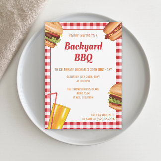 Grill Food Hamburger Hot Dog Backyard BBQ Birthday Invitation