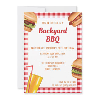 Grill Food Hamburger Hot Dog Backyard BBQ Birthday Invitation