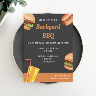 Grill Food Hamburger Hot Dog Summer Backyard BBQ Invitation