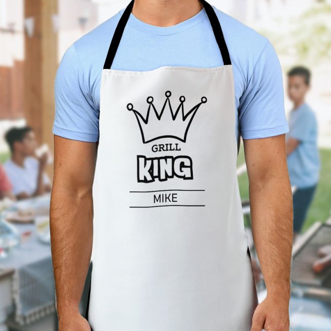 Grill King, funny custom monogrammed BBQ crown  Apron (Creator Uploaded)