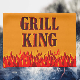 Grill King Red Flames on Dark Yellow Kitchen Towel