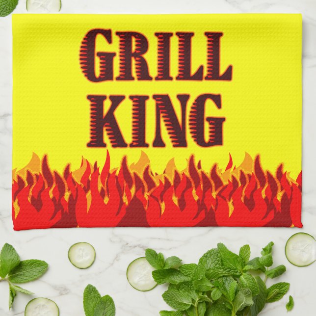 Grill King Red Flames Yellow Kitchen Towel (Folded)