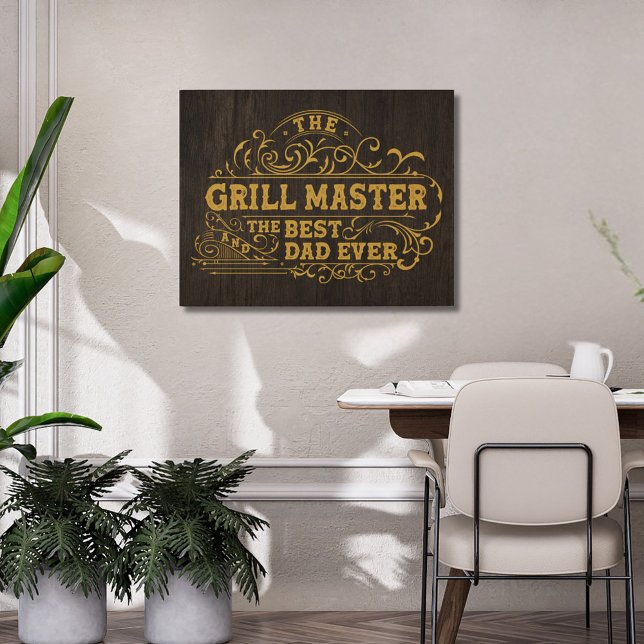 Grill Master and Best Dad Ever Fathers Black Wood Wall Art (In situ)