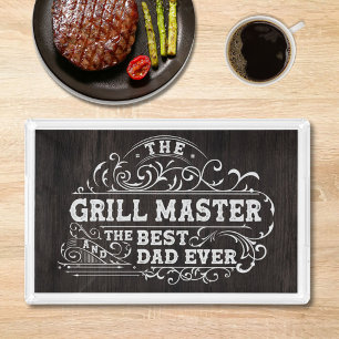 Grill Master and Best Dad Ever Fathers Day Black Acrylic Tray