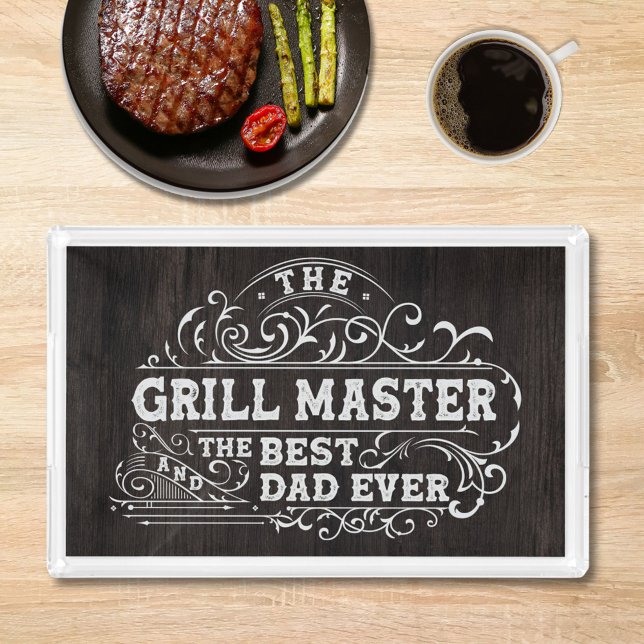 Grill Master and Best Dad Ever Fathers Day Black Acrylic Tray (In situ)