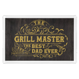 Grill Master and Best Dad Ever Fathers Day Black Acrylic Tray