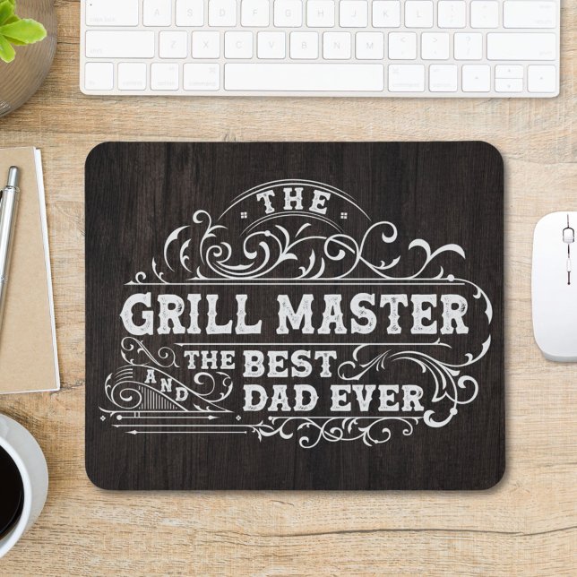 Grill Master and Best Dad Ever Fathers Day Black Mouse Pad (In situ)