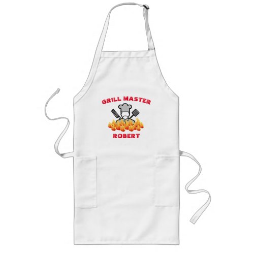 Grill Master Any Name BBQ Flames Clip Art Funny Long Apron