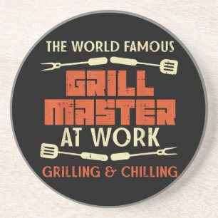 Grill Master At Work Grilling Chilling Funny Bbq P Coaster