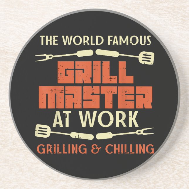 Grill Master At Work Grilling Chilling Funny Bbq P Coaster (Front)