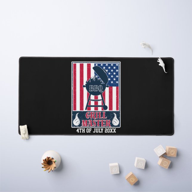 Grill Master BBQ 4th of July American Flag Desk Mat (Kids Table)