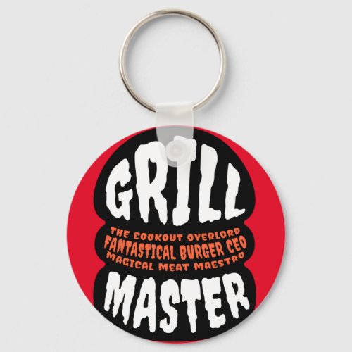 Grill Master BBQ Dad Quote Burger Grilling Cookout Keychain