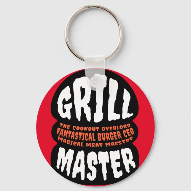 Grill Master BBQ Dad Quote Burger Grilling Cookout Keychain (Front)