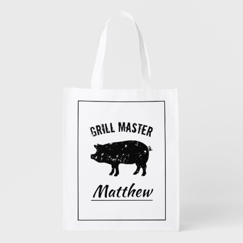 Grill master bbq party reusable grocery tote bag
