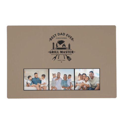 Grill Master | Best Dad Ever 3 Photo Grid Brown Placemat
