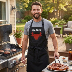 Grill Master Black Red Bull Head Apron