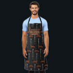Grill Master Black Sausage Grilling Fork Name Apron<br><div class="desc">This cool and modern pattern is perfect for the grilling master. It features a hand-drawn brown, tan, silver, black, and dark gold sausage with a grill fork cartoon illustration pattern on top of a black abstract pattern. This design also features the phrase, "Grill Master, " with a monogram name. It's...</div>