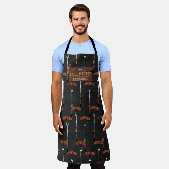 Grill Master Black Sausage Grilling Fork Name Apron