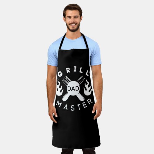 Grill Master Dad Black and White Lettering Apron